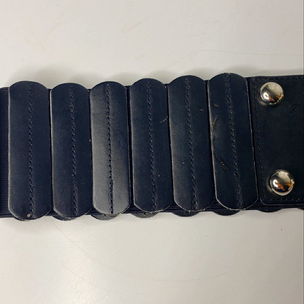 WIDE Elastic Faux Leather Sections Metal Studs Buckle 80's Y2K Goth Grunge Belt - Picture 5 of 7